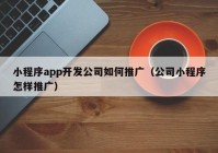 小程序app开发公司如何推广（公司小程序怎样推广）